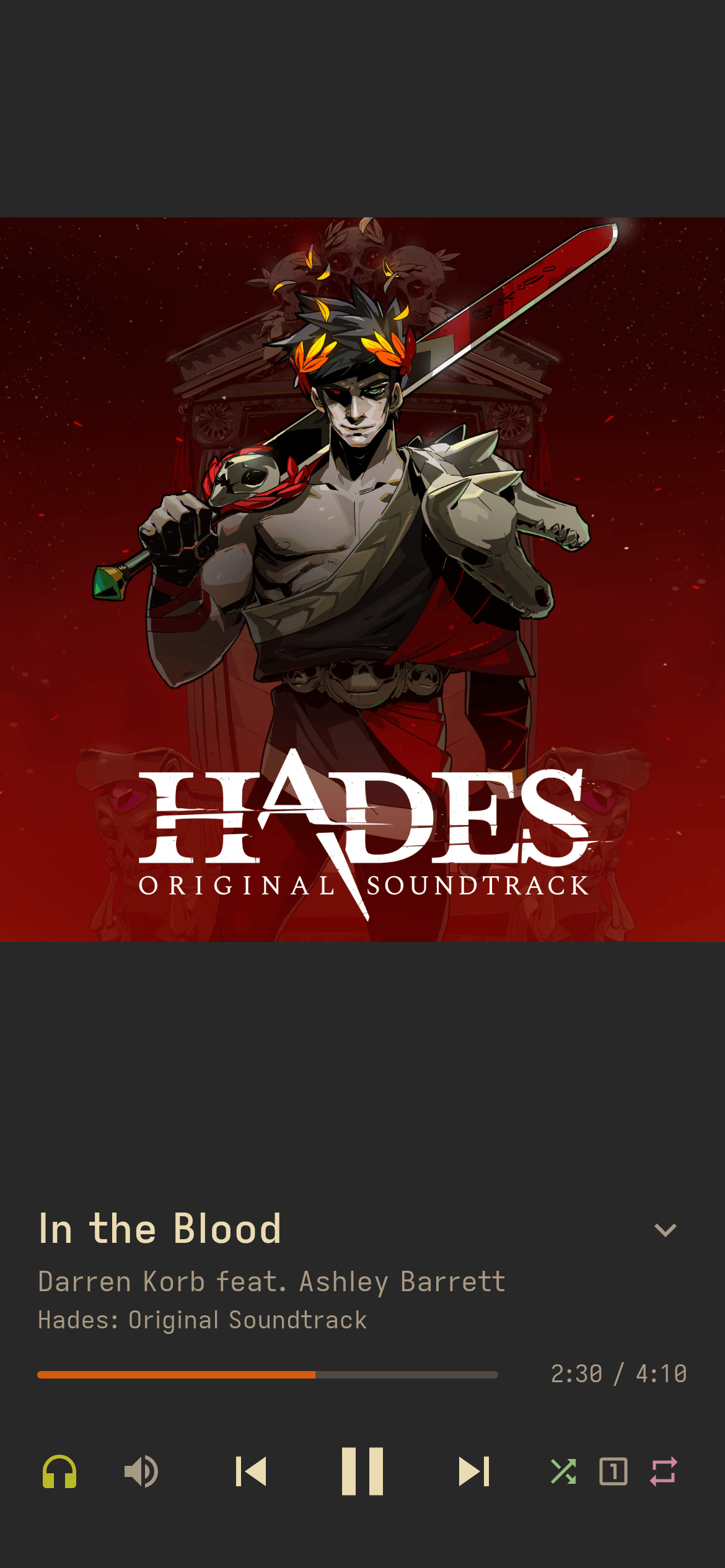 Full mode: cover art, now playing and controls